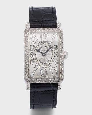 18K White Gold Long Island Diamond Watch with Alligator Strap