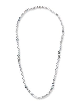 18k White Gold Long Silver, Blue & Gray Pearl Necklace, 40"L