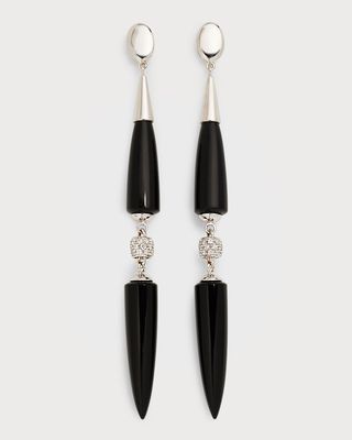 18K White Gold Look At Me Earrings with Black Onyx and Diamonds
