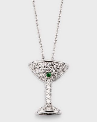 18K White Gold Martini Glass Glass Pendant Necklace