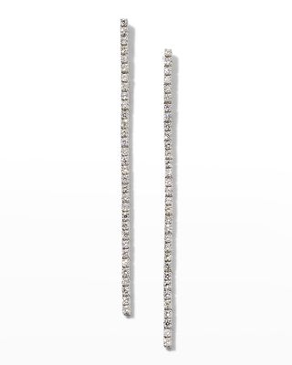 18K White Gold Microset Round Diamond Medium Line Hanging Drop Earrings