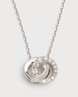 18K White Gold Mini Love Halo Half Diamond and Half Polished Necklace