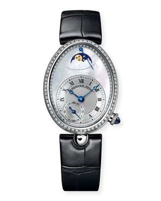 18k White Gold Moon Phase Diamond Watch w/ Alligator Strap