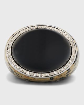 18K White Gold Moon Ring with Jasper, Black Onyx Cabochon and Diamonds