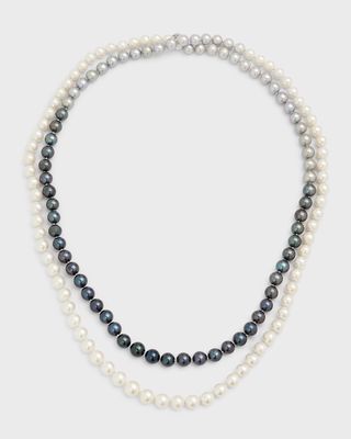 18K White Gold Necklace with Multihued Pearls, 7-9mm