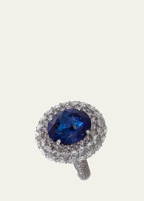 18K White Gold One of a Kind Ring with Rose Cut Diamonds and Blue Sapphire