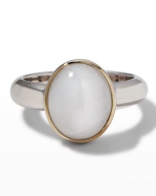 18k White Gold Oval White Jadeite Ring, Size 6.5