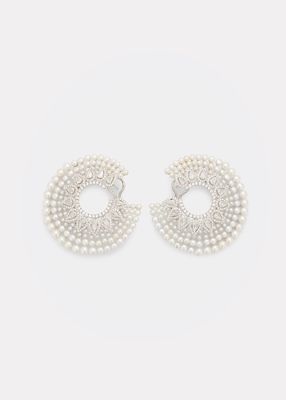 18K White Gold Pearl Earrings with Diamonds