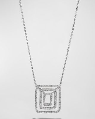 18K White Gold Piece Square Swing Pave Diamond Necklace