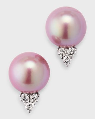 18k White Gold Pink Kasumiga Pearl and Diamond Earrings