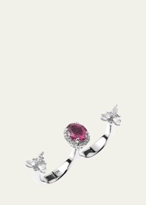 18K White Gold Pink Sapphire and Diamond Two-Finger Ring