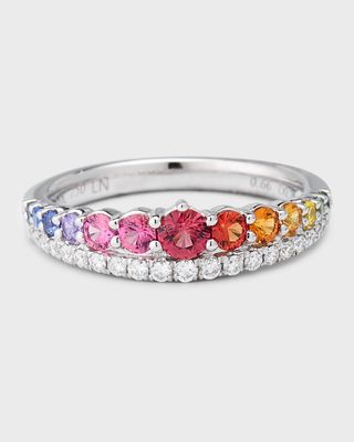 18K White Gold Rainbow Sapphire and Diamond Ring, Size 6
