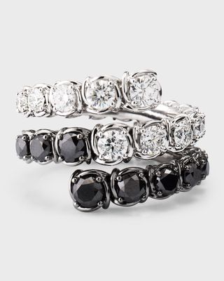 18K White Gold Ring with Black and White Diamonds, Size 6.5