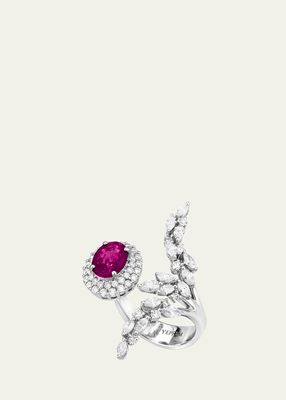 18K White Gold Ring with Diamonds and Pink Sapphire