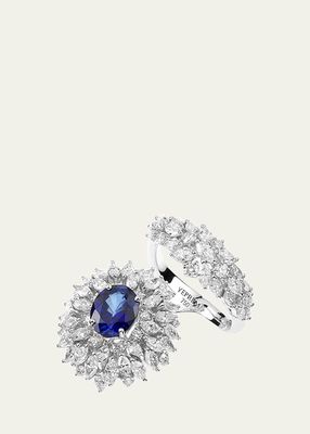 18K White Gold Ring with Diamonds and Sapphire