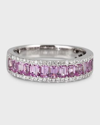 18K White Gold Ring with Pink Sapphires and Diamonds, Size 6.5