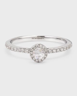 18K White Gold Ring with Solitaire Round Rose Cut Diamonds, Size 6