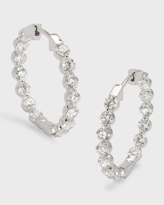 18K White Gold Round Diamond Hoop Earrings