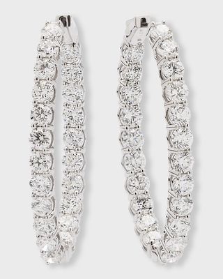 18K White Gold Round Diamond Oval Hoop Earrings, 14 ct.