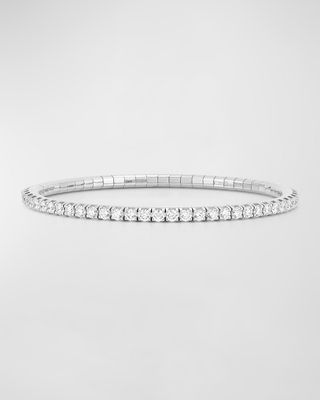 18K White Gold Round Diamond Stretch Tennis Bracelet, Size 6.5"L