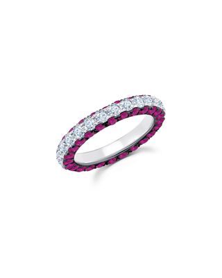 18K White Gold Ruby and Diamond 3-Sided Ring, Size 7