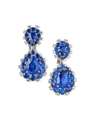 18k White Gold Sapphire Pear & Diamond Drop Earrings