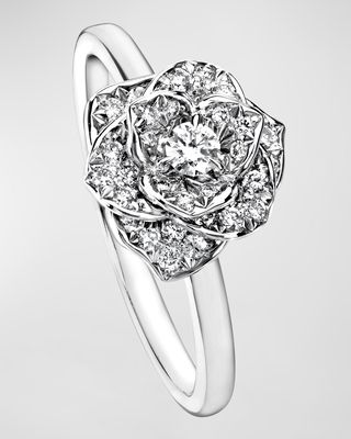 18k White Gold Small Diamond Rose Ring, EU 54 / US 6.75