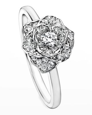 18k White Gold Small Diamond Rose Ring, Size 54 / US 6 3/4
