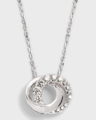 18K White Gold Small Love Halo Half Diamond Pendant Necklace