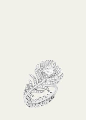 18K White Gold Small Plume de Paon Ring with Diamonds