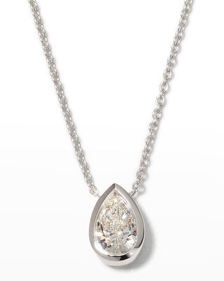 18k White Gold Solitaire Diamond Pear Necklace