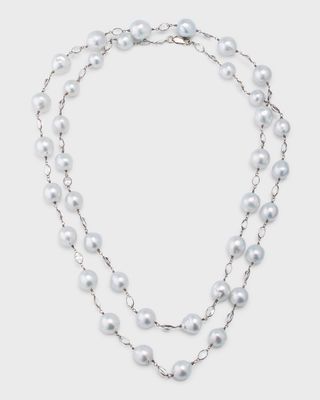 18K White Gold South Sea Pearl and Moonstone Necklace, 34"L
