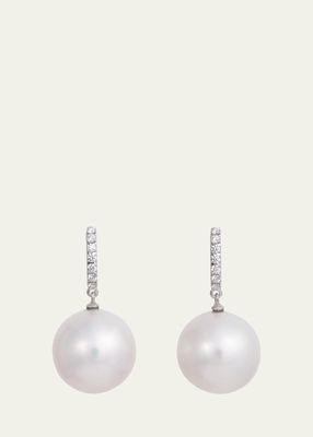 18K White Gold South Sea Pearl Drop Earrings with Diamonds