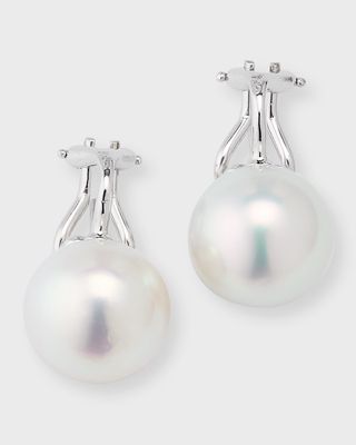 18K White Gold South Sea Pearl Earrings with Omega Clips