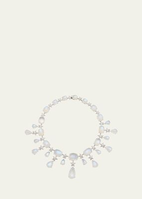 18k White Gold Stardust Moonstone and Diamond Necklace