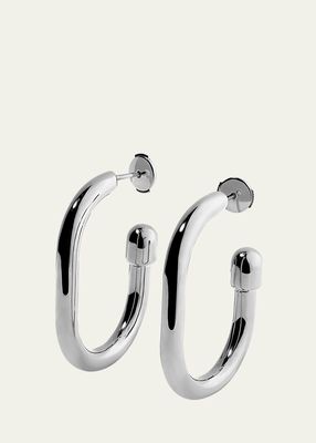 18K White Gold Thin Large Extruded Pill Hoop Earrings