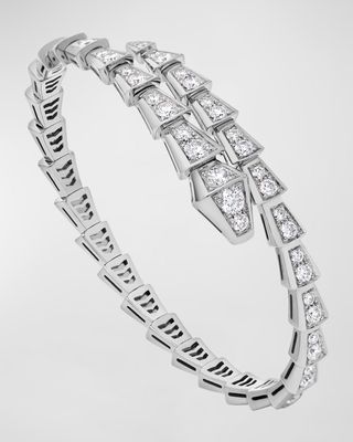 18k White Gold Thin Serpenti Pave Bracelet, Size S