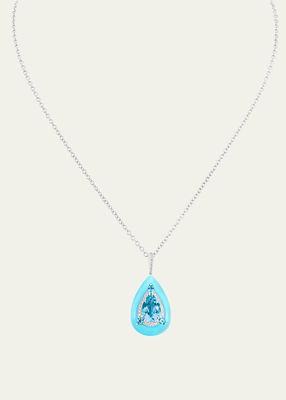 18K White Gold Topaz, Diamond, and Turquoise Inlay Pendant Necklace