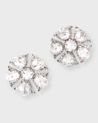 18K White Gold Tulip Stud Earrings with Oval and Round Rose Cut Diamonds