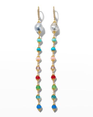 18k Wire Wrap Line Earrings with Tahitian Pearls