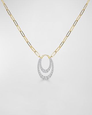 18K Yellow and White Gold Double Vertical Oval Diamond Pendant Necklace