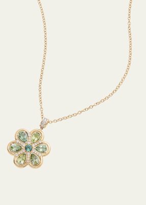 18K Yellow and White Gold Floral Necklace with Tourmaline and Diamonds