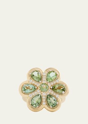 18K Yellow and White Gold Floral Ring with Tourmaline and Diamonds