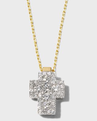 18K Yellow and White Gold Large Cross Firenze II Diamond Necklace
