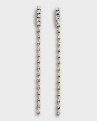 18K Yellow and White Gold Long Alternating Polished and Diamond City Earrings