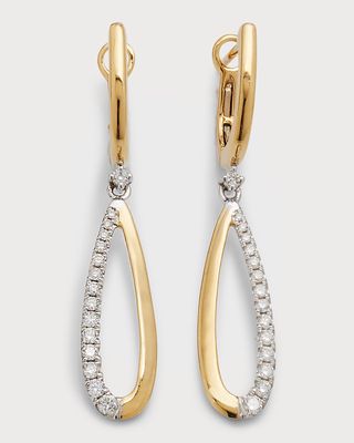 18K Yellow and White Gold Small Half Diamond and Polished Open Pear Earrings