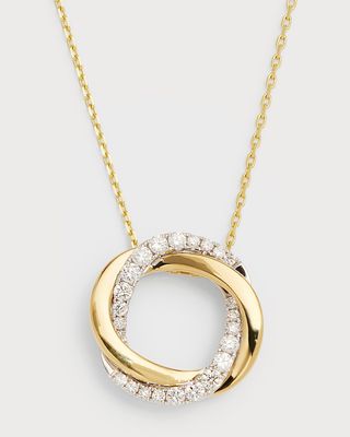 18K Yellow and White Gold Small Halo Twist Diamond Pendant Necklace