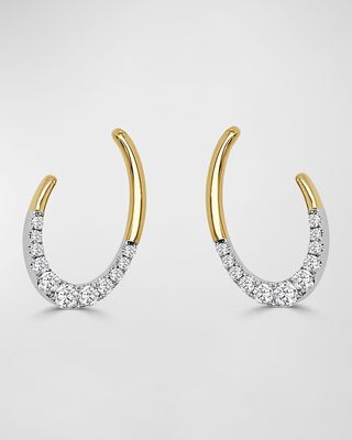18K Yellow and White Gold Small Oval Micro-Set Diamond and Polished Earrings