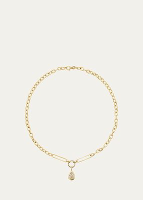 18K Yellow Diamond Pear Drop and Chain Link Necklace