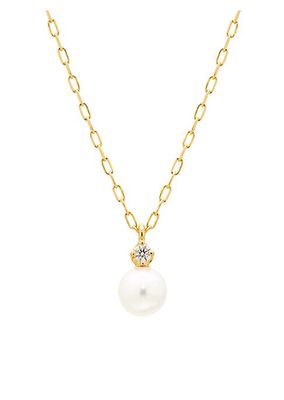 18K Yellow Gold, 0.02 TCW Diamond & Akoya Cultured Pearl Pendant Necklace